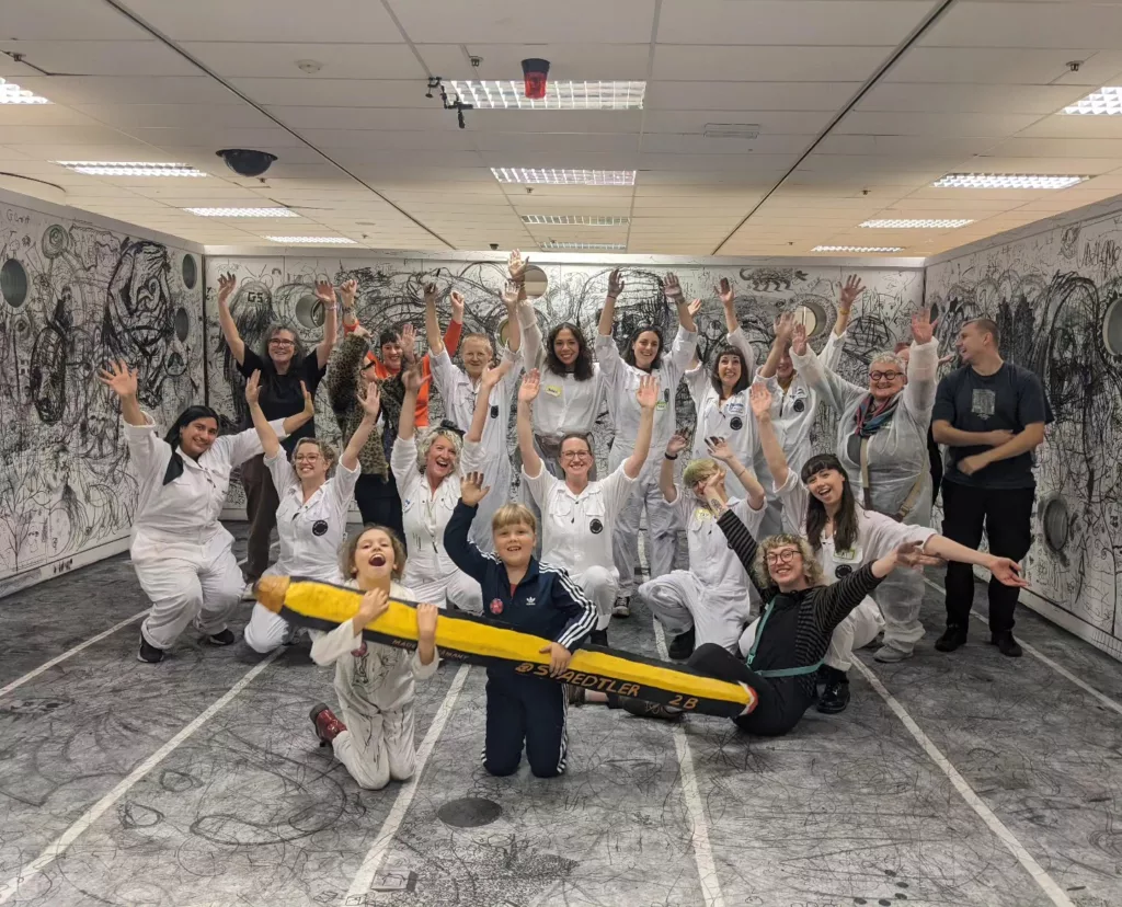 Mega Drawing Box team at the end with kids